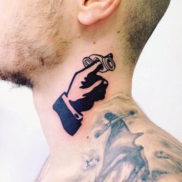Finger With Cigar Cutter Mens Small Side Of Neck Tattoos