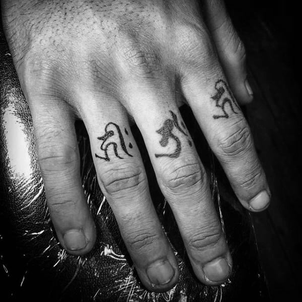 Fingers Sanskrit Guys Tattoo Ideas