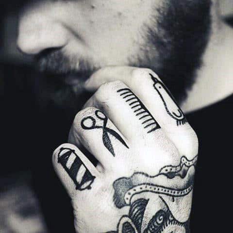 Fingers Tattoo Of Barber Equipment For Men