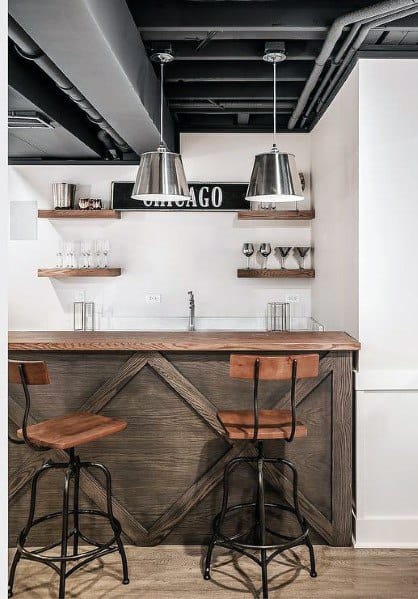 farmhouse-inspired basement wet bar