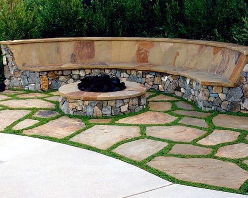 Fire Pit Backyard Ideas For Flagstone Patio With Stone Seating