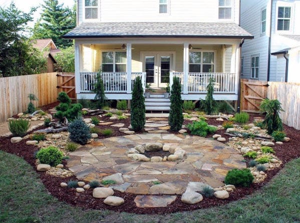 Fire Pit Circle Flagstone Patio Backyard Design