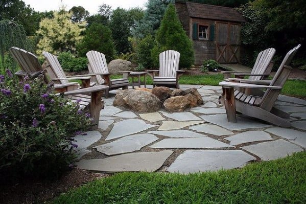 Fire Pit Flagstone Patio Cool Backyard Ideas