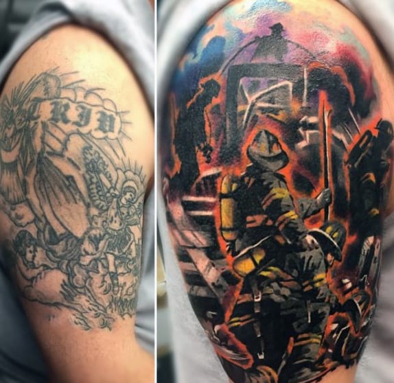 Firefighter Arm Tattoos On Man