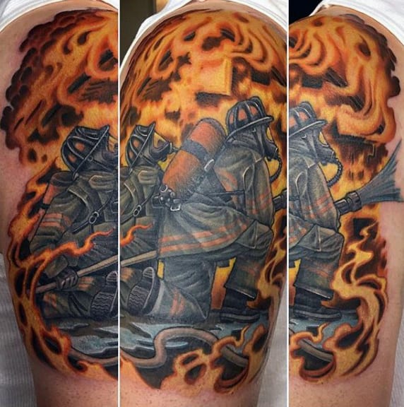 Firefighter Mens Half Sleeve Tattoo Ideas