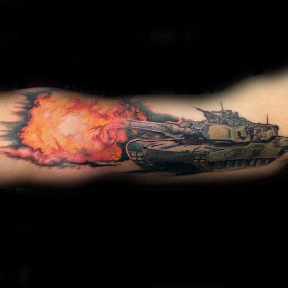 Firing Tank Explosion Tattoos For Male