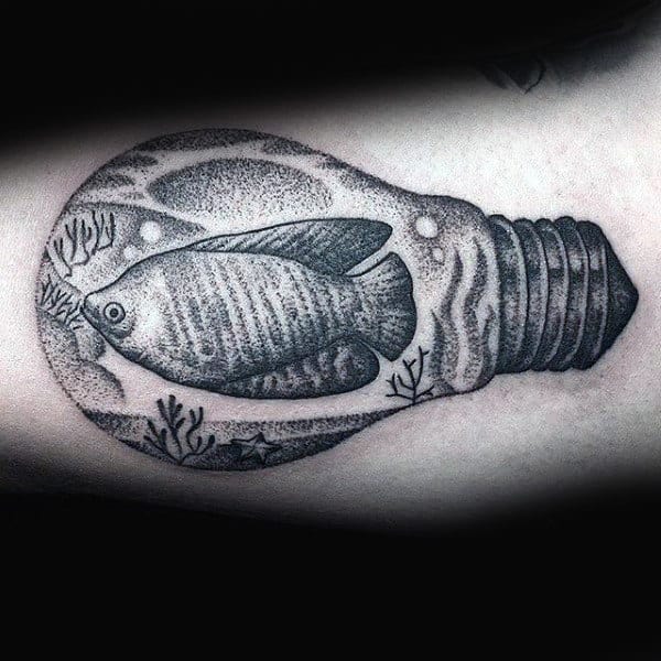 Fish Inside Light Bulb Mens Arm Tattoo