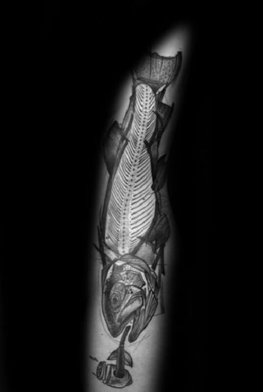 Fish Skeleton With Pipe Mens Arm Tattoo Ideas