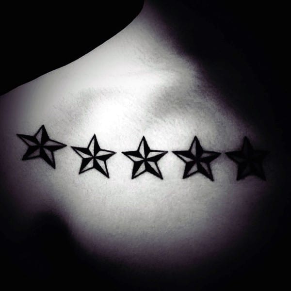 Five Nautical Stars Mens Chest Tattoos