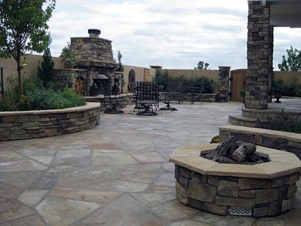 Flagstone Patio Ideas Inspiration With Fire Pit And Fireplace