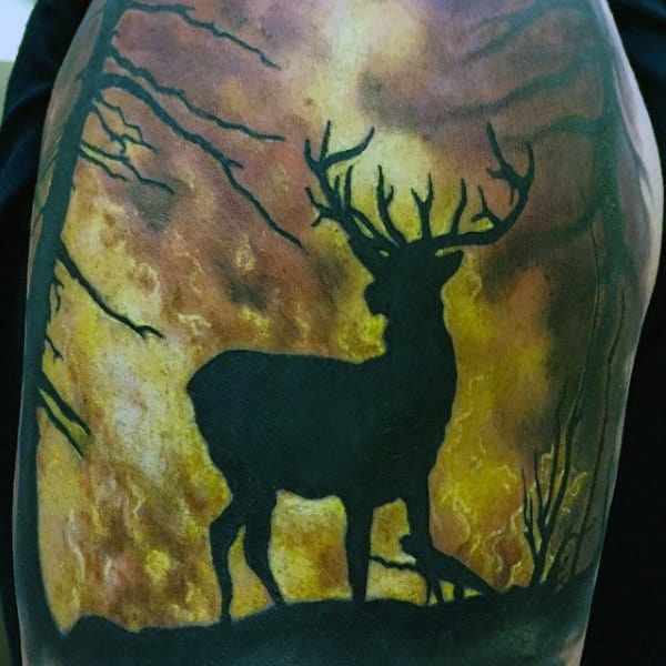 Flame Sleeve Tattoo Designs On Men Of Deer
