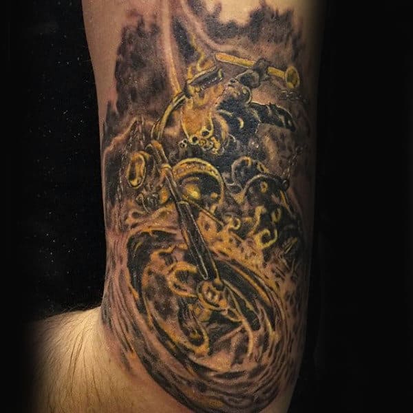 Flaming Biker Mens Arm Tattoo