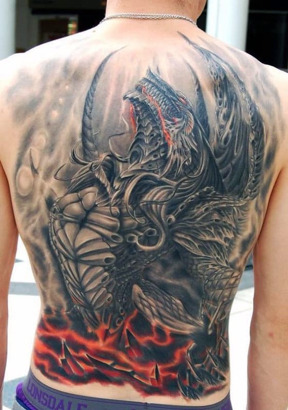 Flaming Dragon Male Full Back Tatoto Inspiration