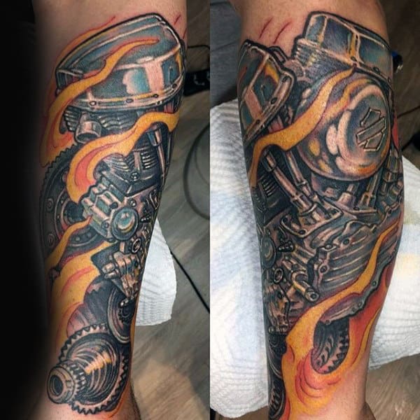 Flaming Engine 3d Bikers Tattoos
