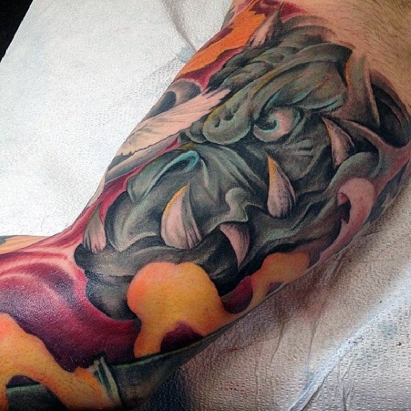 Flaming Gargoyle Mens New School Inner Arm Bicep Tattoos