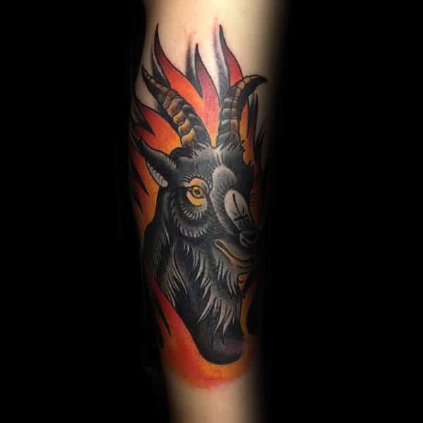 Flaming Goat Guys Forearm Tattoo Designs