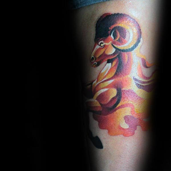 Flaming Goat Mens Watercolor Capricorn Tattoos