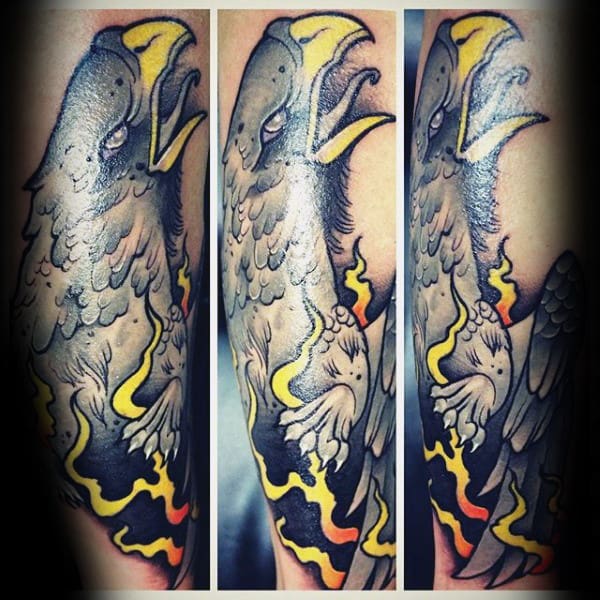 Flaming Griffin Mens Forearm Tattoo Design