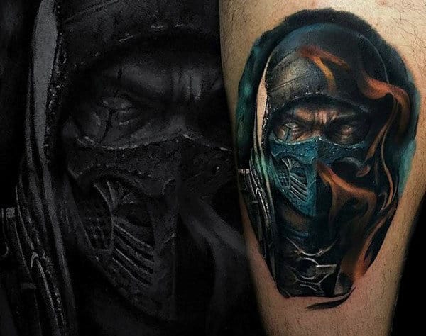 Flaming Mortal Kombat Mens Watercolor Arm Tattoos