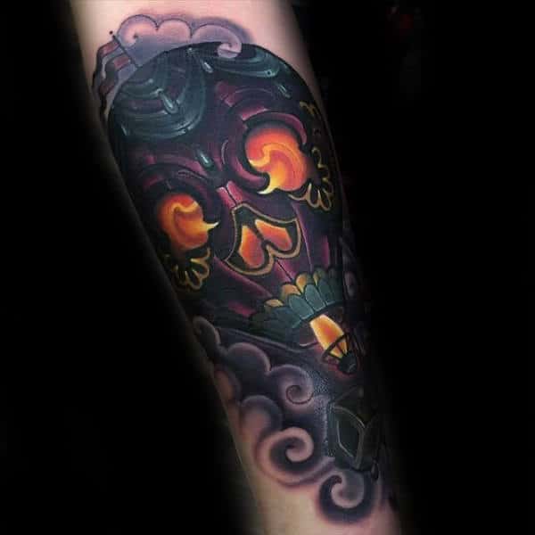 Flaming Skull Hot Air Balloon Mens Manly Tattoo Ideas