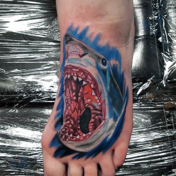 Fleshy Mouthed Shark Tattoo On Foot