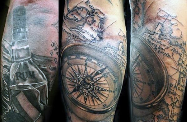 Floating Bottle At Sea Mens World Map Tattoos