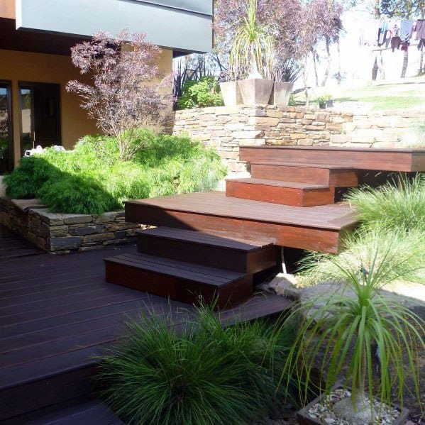 contemporary-style uneven deck steps 