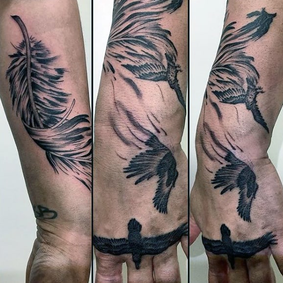 Flock Of Ravens Tattoo On Forearms Men