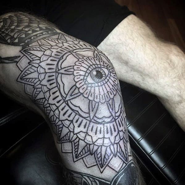 Floral Eye Of Providence Mens Knee Cap Tattoos