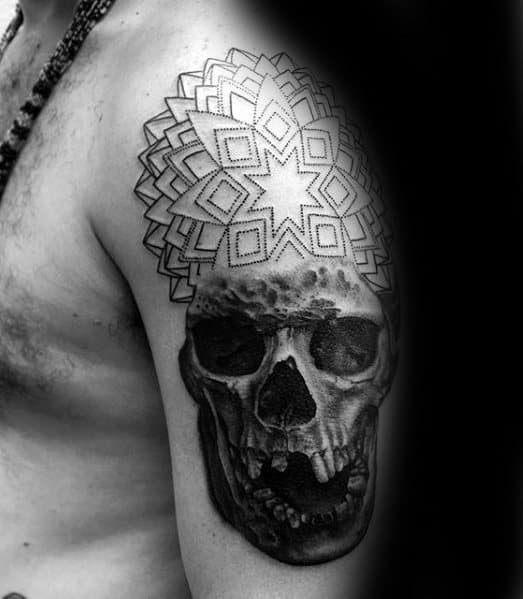 Floral Geometrical Skull Awesome Male Arm Tattoos