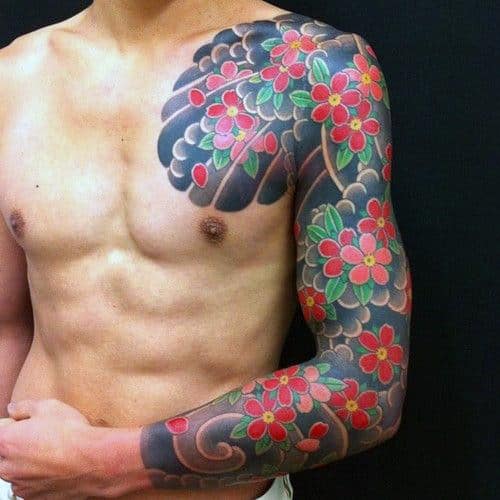 Floral Guys Japanese Flower Cloud Sleeve Tattoo Ideas