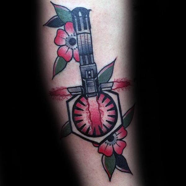 Floral Lightsaber Old School Mens Tattoos