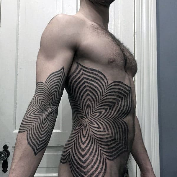 Floral Linework Guys Pattern Rib Cage Unique Tattoos