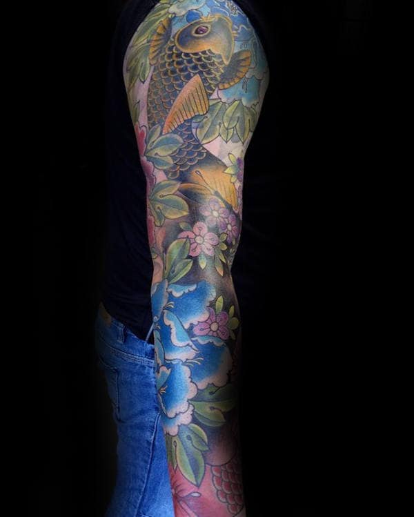 Floral Mens Peony Tattoo Full Sleeve
