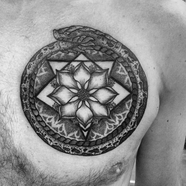 Floral Ouroboros Male Tattoos
