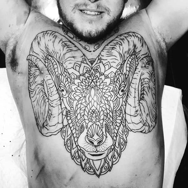 Floral Pattern Guys Goat Chest Tattoo Design Ideas