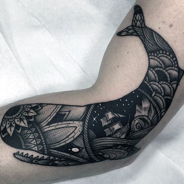 Floral Whale Mens Arm Sailing Ship Themed Tattoo Design Ideas