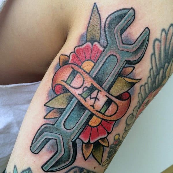 Florals Spanner And Dad Tattoo Male Forearms