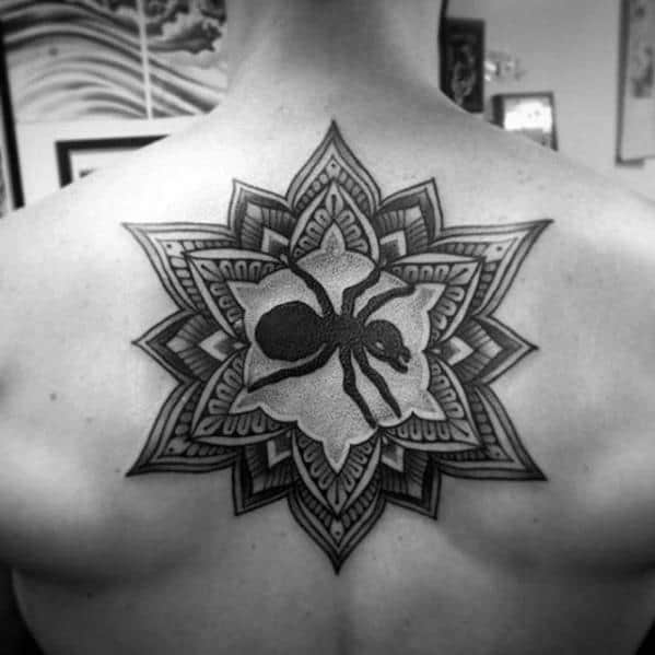 Flower Geometric Upper Back Ant Guys Tattoos