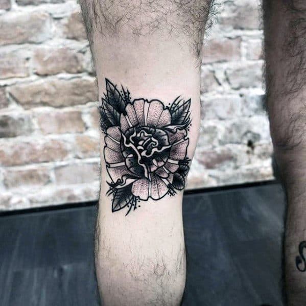 Flower Inner Knee Crease Mens Tattoo Ideas With Ditch Design