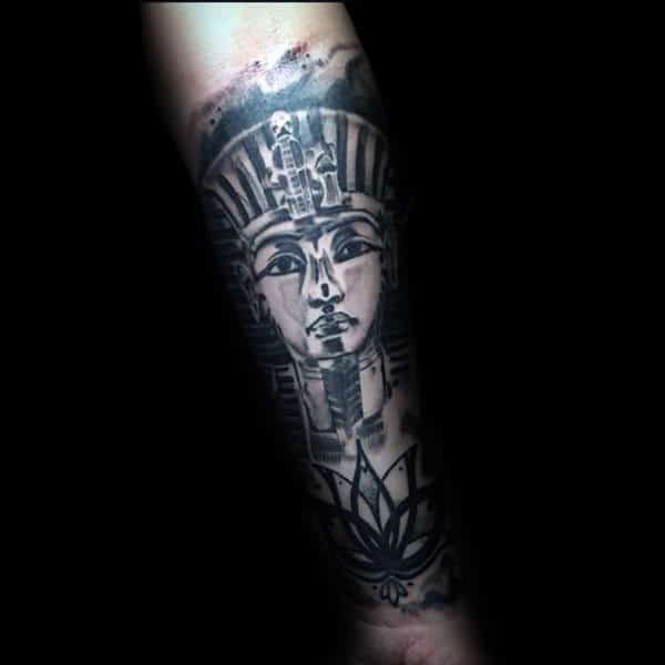 Flower King Tut Guys Forearm Sleeve Tattoo