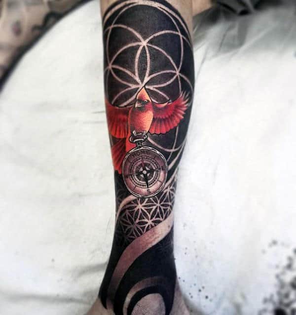 Flower Of Life Cardinal Full Sleeve Mens Tattoos