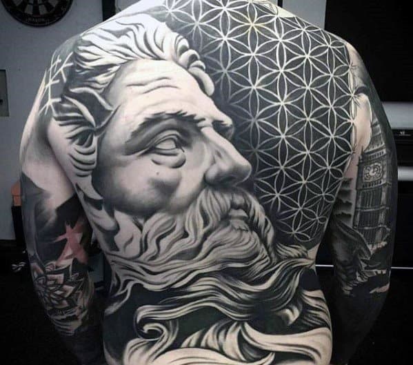 Flower Of Life Greek God Geometric Back Male Tattoos