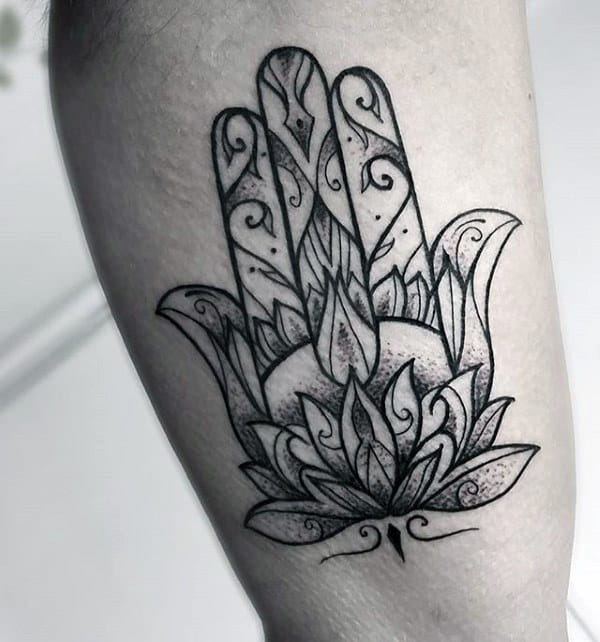 Flower With Ornate Design Hamsa Mens Inner Arm Bicep Tattoos