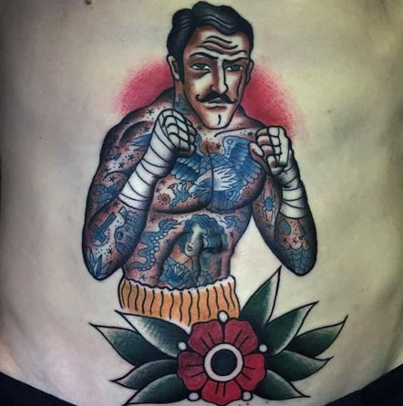 flower-with-traditional-boxer-guys-lower-chest-tattoo