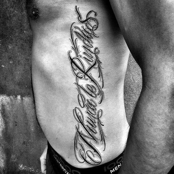 Flowing Lettering Tattoo Mens Torso