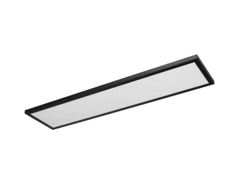 Rectangular flush mount LED ceiling light with a black frame and sleek design.