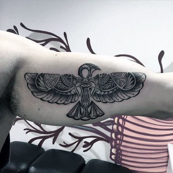 Flying Ankh Male Bicep Tattoos