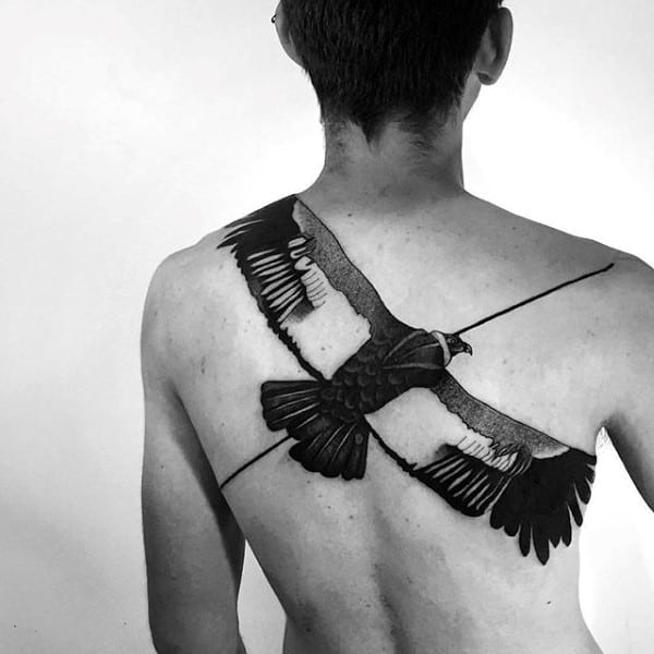 Flying Bird Unique Male Back Tattoos