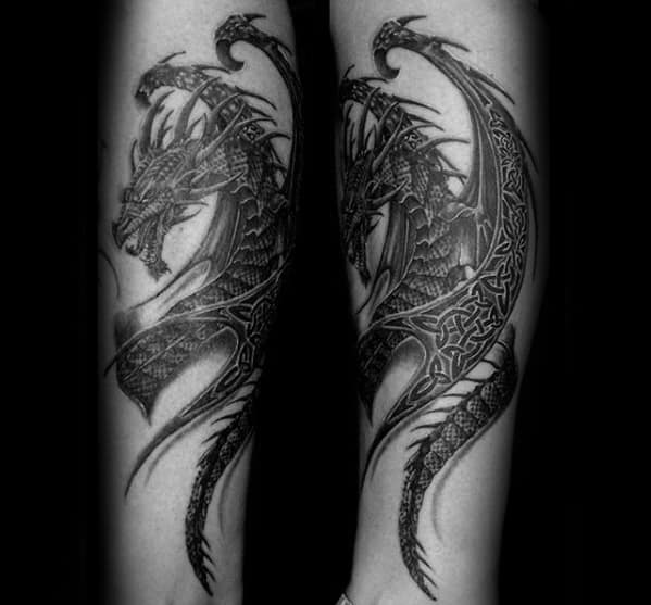 Flying Celtic Dragon Mens Forearm Tattoos